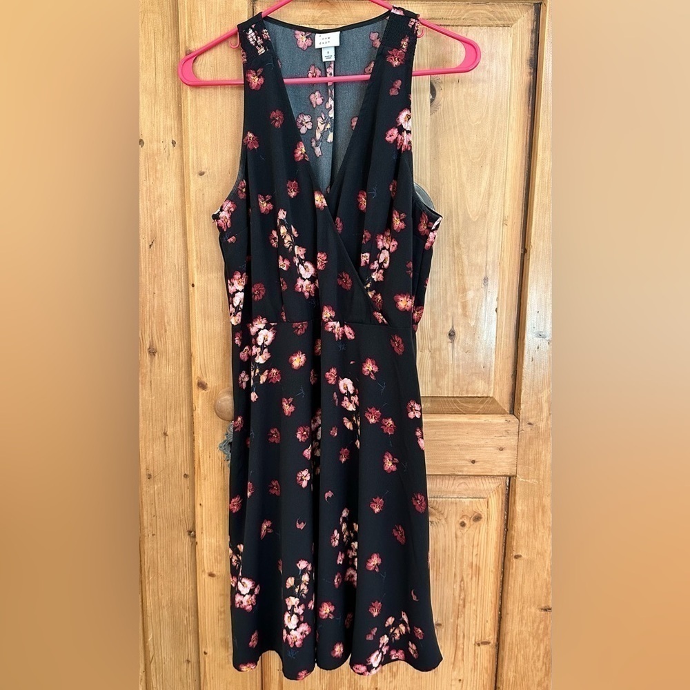 A New Day Sleeveless Black Floral Dress - Size Small